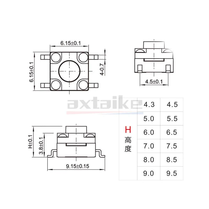 50Pcs 6×6mm Waterproof Type Tact Switch DIP SMD 4Pin 6*6*4.3/5/6/7/8/9/10/11/12/13mm Mini Micro Momentary Tactile Push Button