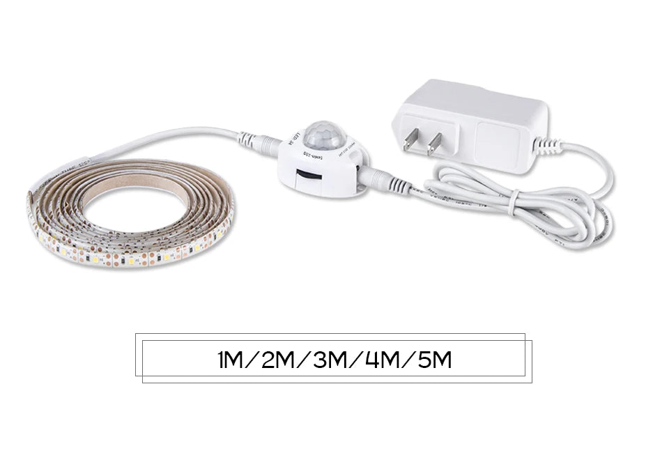 Motion Sensor Under Cabinet Lights Cupboard Kitchen Bed Emergency Night Light Flexible LED Strip DC 12V US EU Power Adapter
