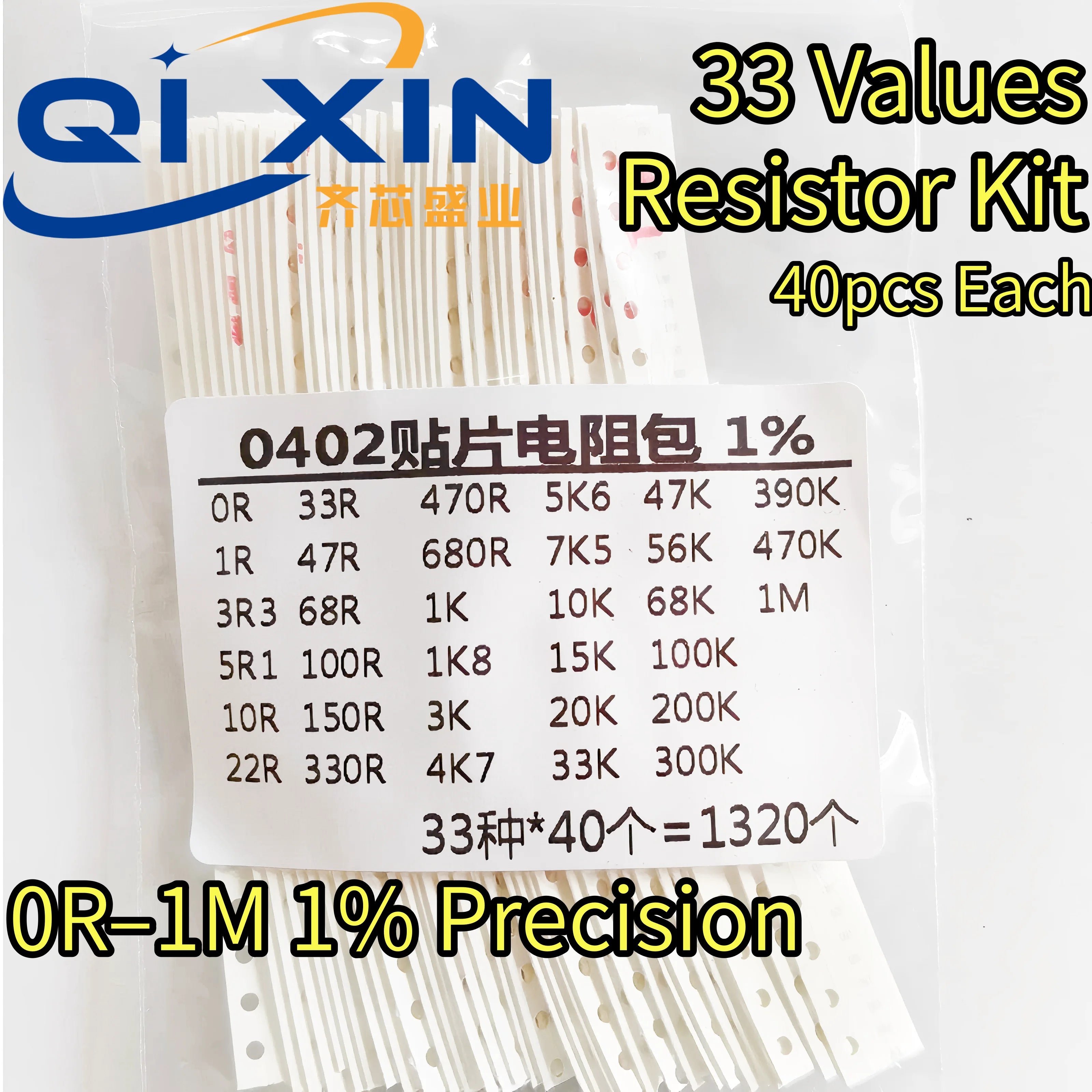 SMD Chip Resistor Assortment Kit 0402 0603 0805 1206 Size, 33 Values 20pcs Each SMT Sample Pack Electronic Circuit Repair Compon