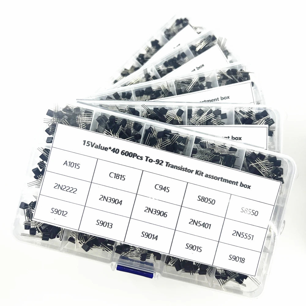 600Pcs TO-92 Transistor Kit Assortment Box A1015 C1815 S8050 8550 9012 9013 2N2222 3904 3906 C945 PNP/NPN Triode Electronics Kit