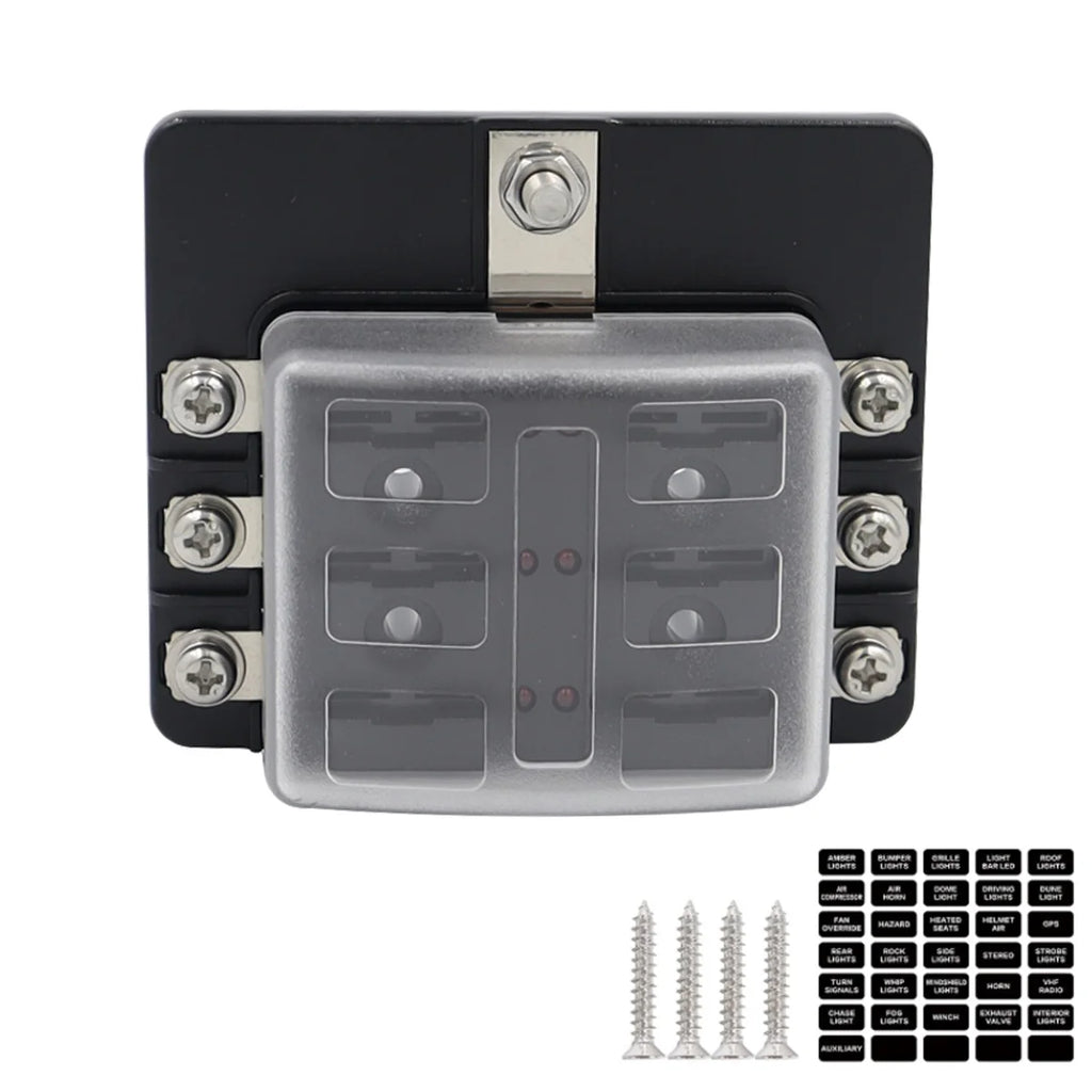 Blade Holder Fuse Box 12/10/8/6 Ways Modified Terminal Block Fuse with LED Warning Light 12V~24V Power Distribution Panel Boat
