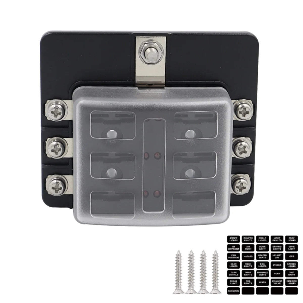 Blade Holder Fuse Box 12/10/8/6 Ways Modified Terminal Block Fuse with LED Warning Light 12V~24V Power Distribution Panel Boat
