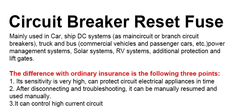 Circuit Breaker Reset Fuse 12v 24v 48v DC 20A-300A 250A Solar Fuse Car Boat Audio Manual Power Protect Fuse Resettable Insurance
