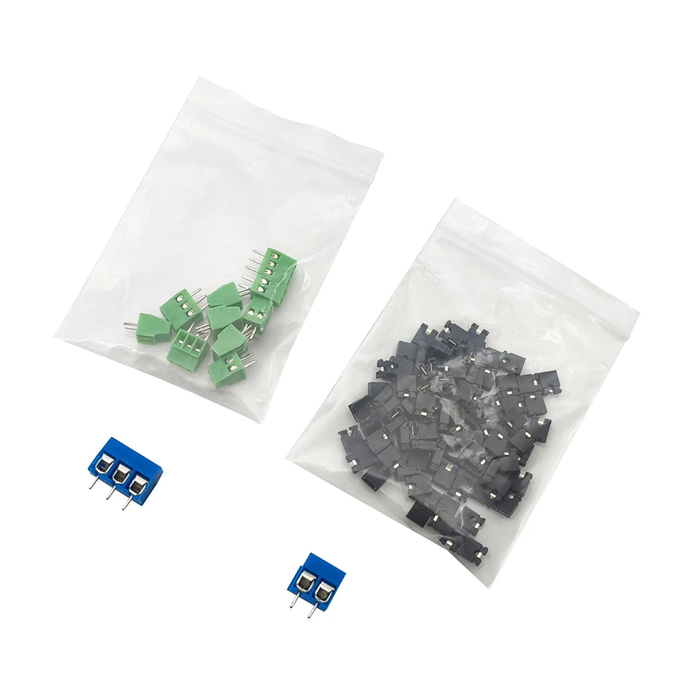61/169Pcs/Box Double Side PCB Board Kit 40Pin Single Row Male and Female Pin Headers and 5.0mm Screw Terminal Blocks for Arduino