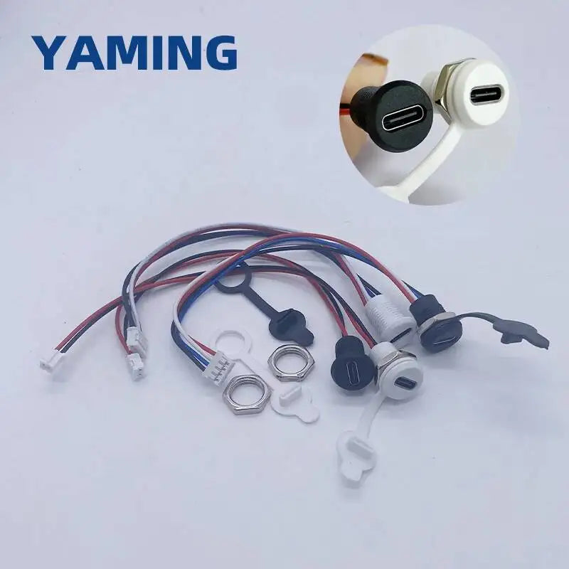 TYPE-C USB Connector 2/4 Pins With 15cm Wire Waterproof Female Seat With PH2.0 Terminal Nut Lock Plate