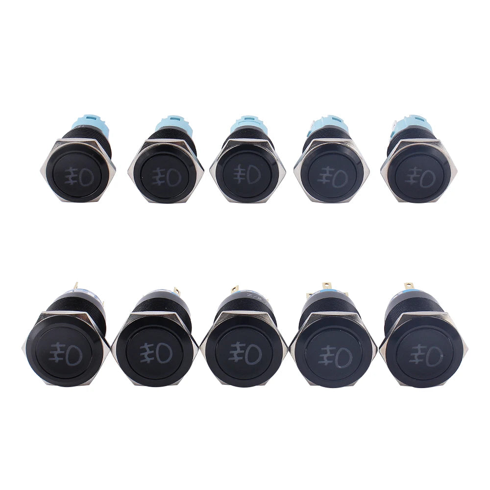 1PC Fog lamp LED Momentary Fixation locking waterproof 16mm 19mm Metal Push Button Switch 3V 5V 12V 24V 220V symbol customized