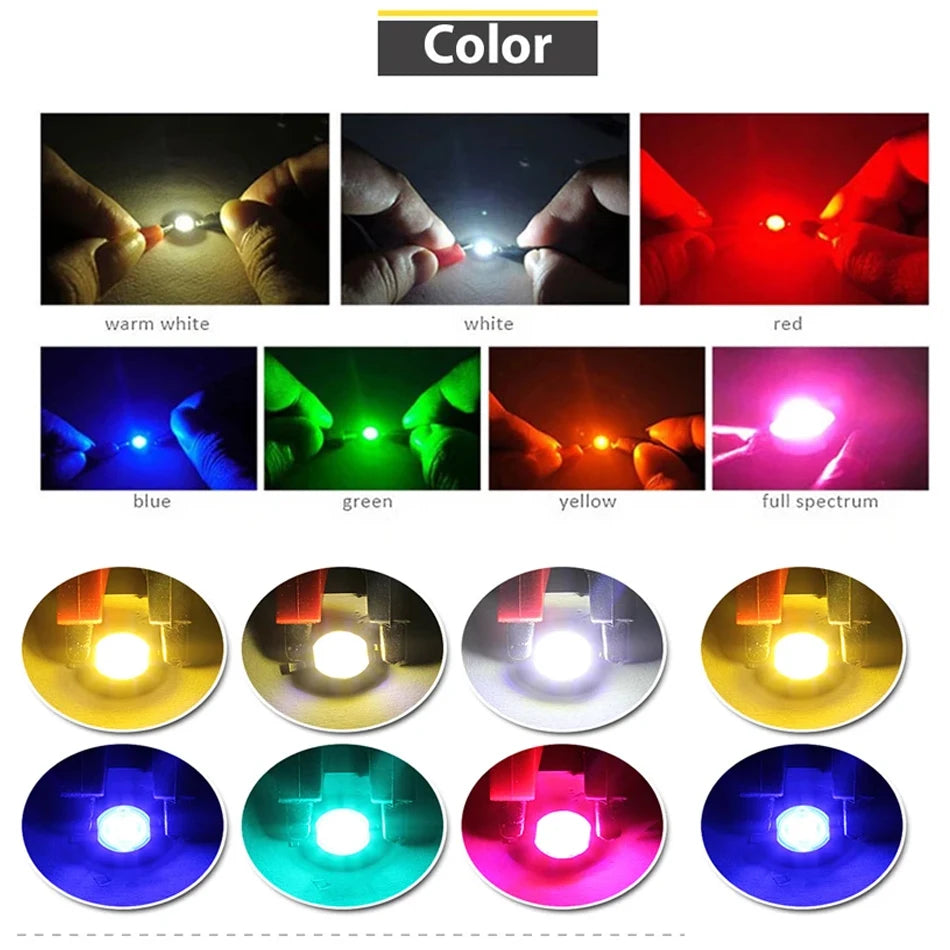 10-100pcs 1W 3W High Power LED Light-Emitting Diode LEDs Chip SMD Warm White Red Green Blue Yellow SpotLight Downlight Lamp Bulb