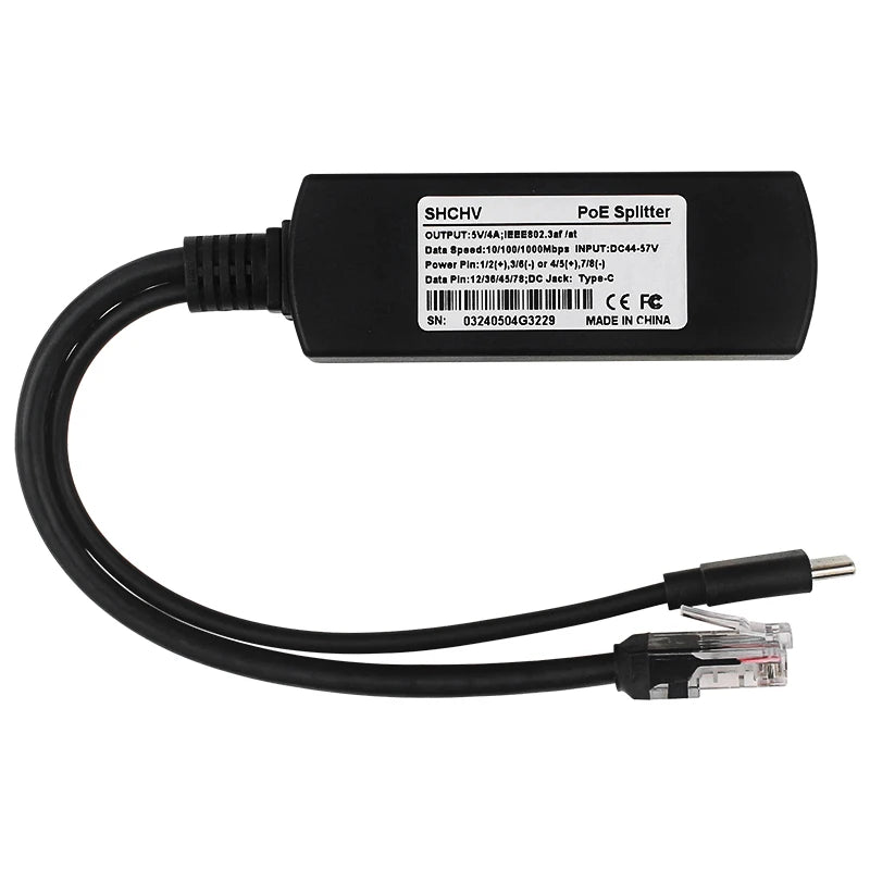 Raspberry Pi 5 Type-C USB PoE Separator 5V 4A 1000MB Network Gigabit Splitter Type C Connector For Raspberry Pi 5
