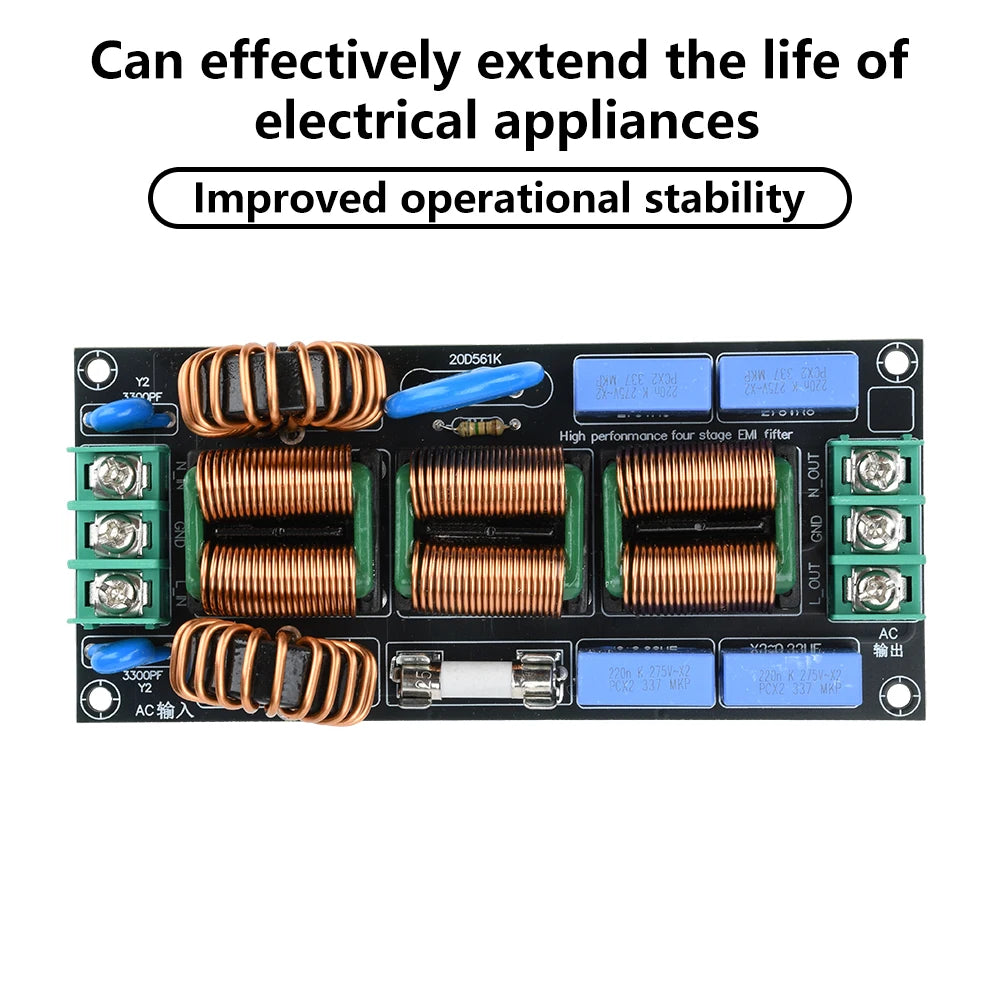 16A 4-Stage AC Power Supply EMI Filter 110V 220V Audio Electromagnetic Interference Filtering EMC Differential Common Mode