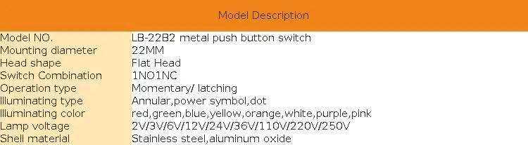 LANBOO 22B2 Economy Metal Pushbutton Switch / 1NO1NC / Momentary or Latching Available. Ring/Power Supply Button
