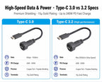 Type-C 3.1/USB A IP68 Waterproof Circular Connector Male to Female Aviation Plug 20Gbit/s PD60W Outdoor Fast Data Charging Cable