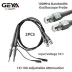 GEYA 2 Pcs 100 MHz Oscilloscope Probe 1X/10X Adjustable Attenuation Switch BNC Clip Test Lead Input Voltage10:1 Scope Probe Kit