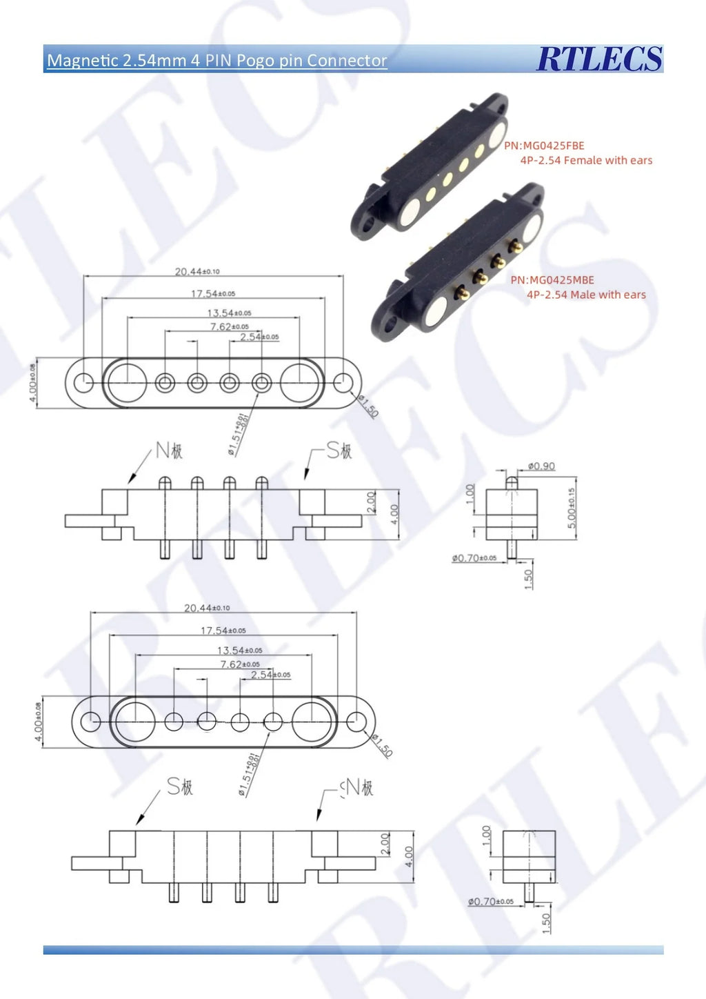 Smart Wristband Male Female Wire 2 3 4 5 Pole USB Type-C DC Charger Connector 2A DC Smart Watch Magnetic Pogo Pin Universal