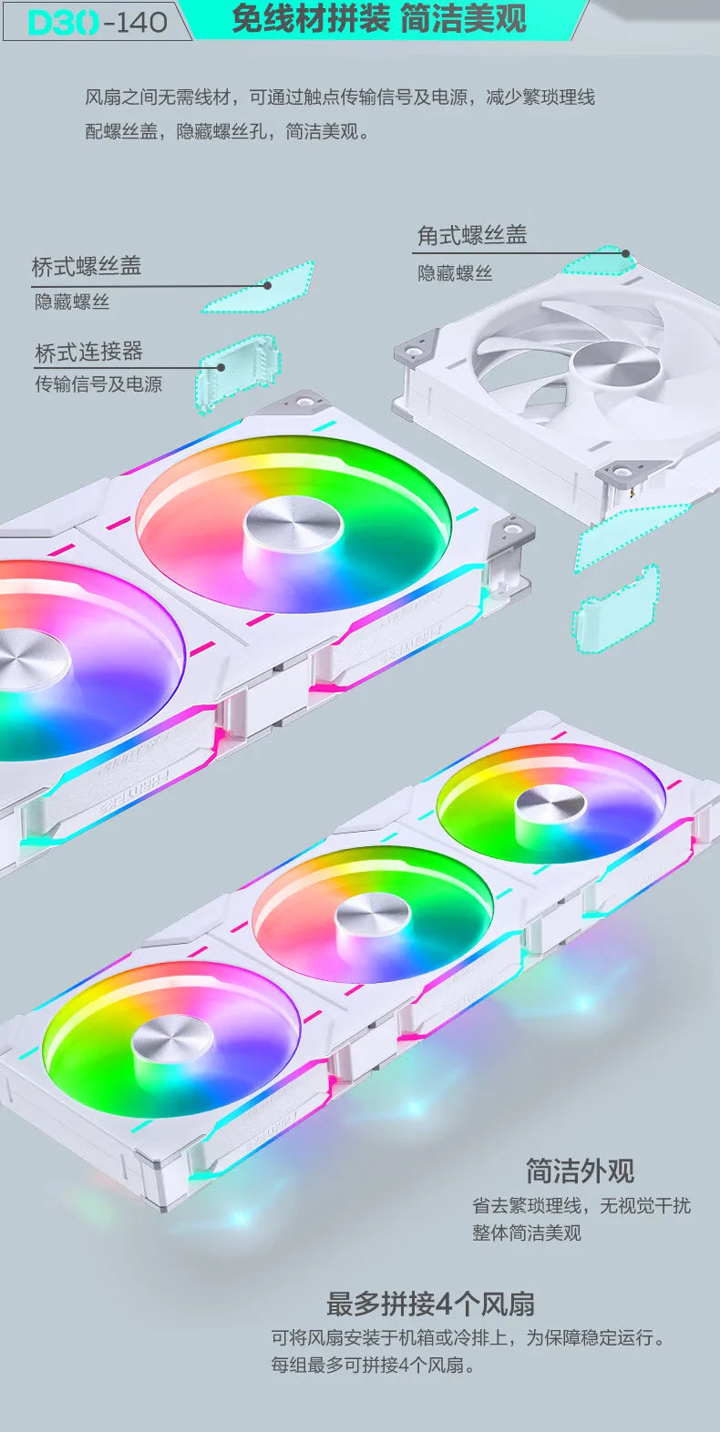 Phanteks D30-140 ARGB Case Fan 140mm CPU Cooling Fan 4PIN PWM Air Cooler Fans Wireless Splicing Computer Heat Dissipation Fan