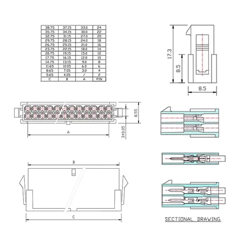 10sets Micro-Fit 3.0 3.0mm Pitch Connector Double row 2P 4P 6P 8P - 24Pin Mini 5557/43020 Housing Receptacle Terminals
