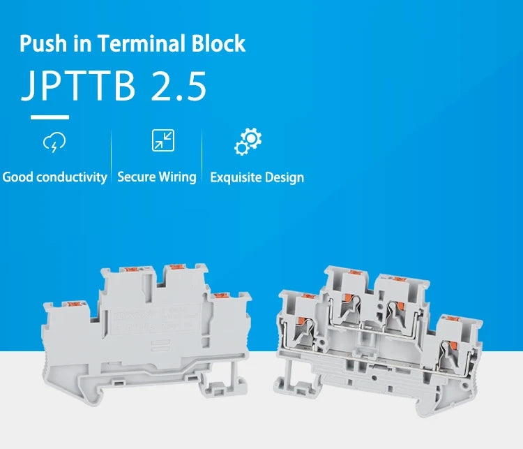 10Pcs PTTB 2.5 Push-in Double Level Din Rail Terminal Block 2 Layer 2.5mm² Plug Electrical Wire Connector PTTB2.5