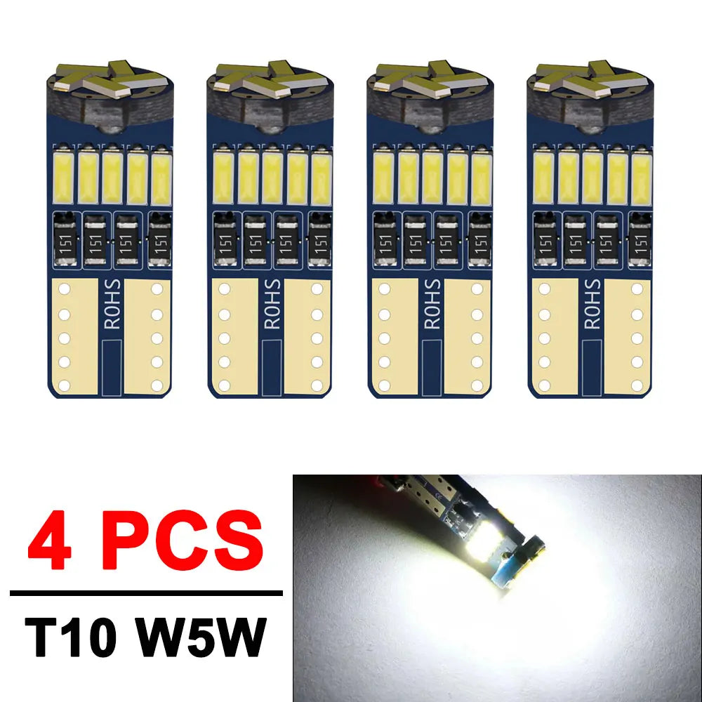 2/4/10/50 PCS T10 W5W LED Bulb CANBUS 12V 4014-15SMD 6500K White Car Interior Dome Door Courtesy  Glove Box License Plate Lights