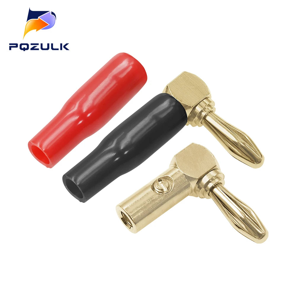 1PCS 4mm L-shaped Right Angle Banana Plug Soft Plastic Shell 90 Degree Banana Connector Red Black for Audio Video Speaker