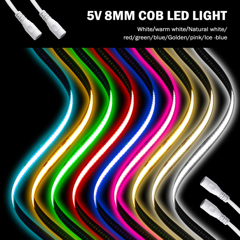 8MM COB Led Strip 5V with Motion Sensor Battery Powered 320LEDs/M Led Induction Night Light Warm White Red Ice Blue Green Yellow