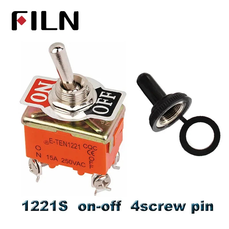 FILN 15A 250V Toggle Switches Miniature Thumb Lever on Off SPST SPDT DPDT Power Rocker Waterproof Cap for Electronics