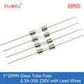 10PCS 5*20MM Fast Blow/Slow-Blow Glass Tube Fuse with Lead Wires 0.5A 1A 2A 3A 4A 5A 6A 7A 8A 10A 12A 15A 20A 30A 250V