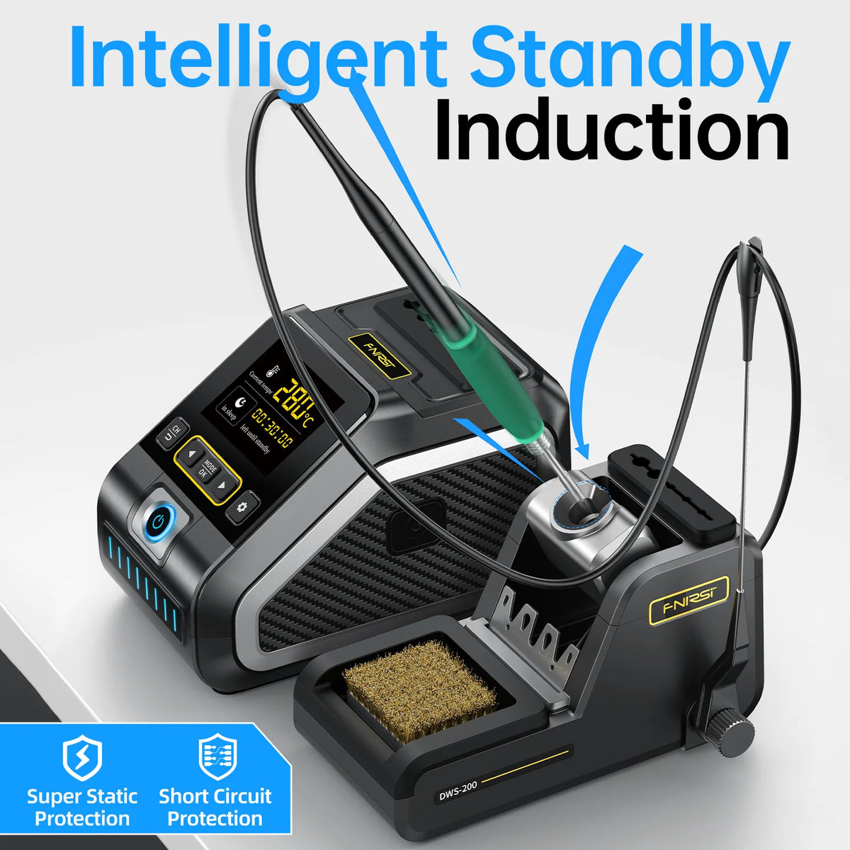 FNIRSI DWS-200 200W Power Repaid Heating Soldering Iron Staion C210 C245 Solder Iron Handle Electronic Welding Rework Station