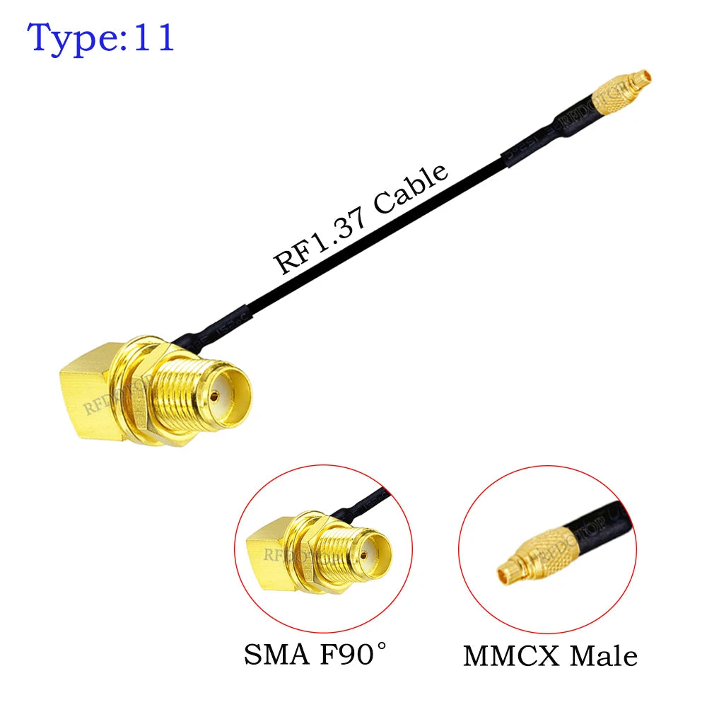 1Pcs RF1.37 Cable SMA Male/Female to MMCX Male 90 Degree Connector 50ohm SMA to MMCX RF Coaxial Extension Jumper OD=1.37 Cable