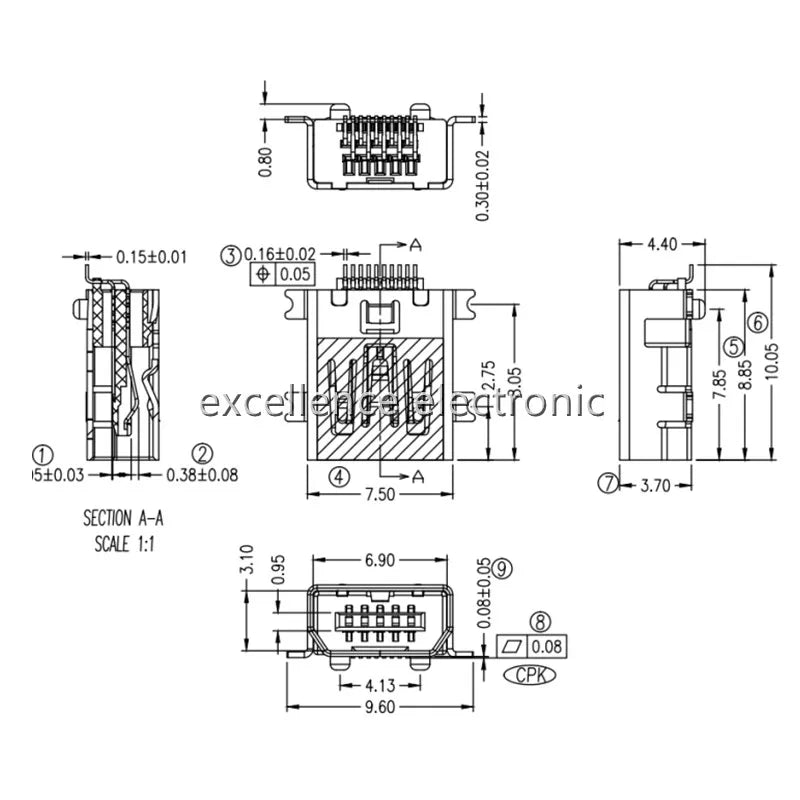 10Pcs Female Mini USB Type B 10 Pin SMT SMD Mount Jack Connector Port Flat Mouth