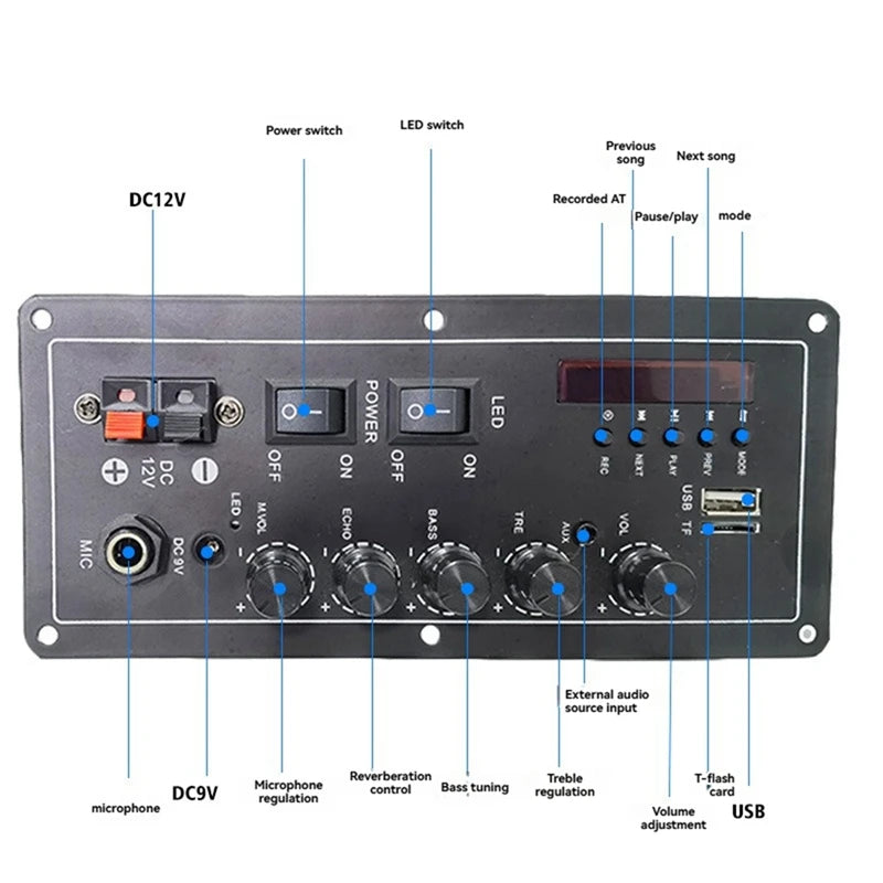 15w+15w Audio Amplifier Board USB Radio Support Dual Microphone Bluetooth Amplificatore Subwoof for Speaker 12V 24V 220V-PZZW