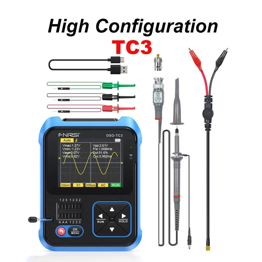 FNIRSI DSO-TC4/DSO-TC3 Digital Oscilloscope Transistor Tester 10MHz 48Ms/s Electronic Component Measurement Tool W/ USB Charger