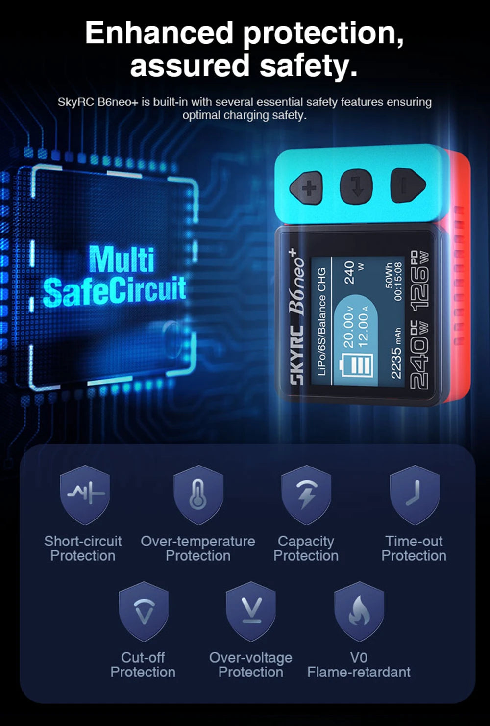 SkyRC B6 neo Smart Charger DC 200W PD 80W LiPo Battery Balance Charger SK-100198 Compact 6S Charger Discharger
