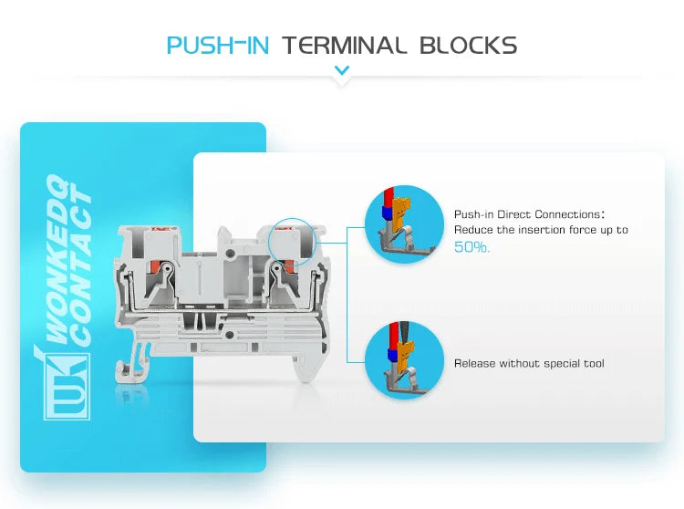 PT4-PE Push-in 4mm² Ground Din Rail Feed-Through Terminal Block Earth Strip Connector Wire Electrical Connector PT 4-PE