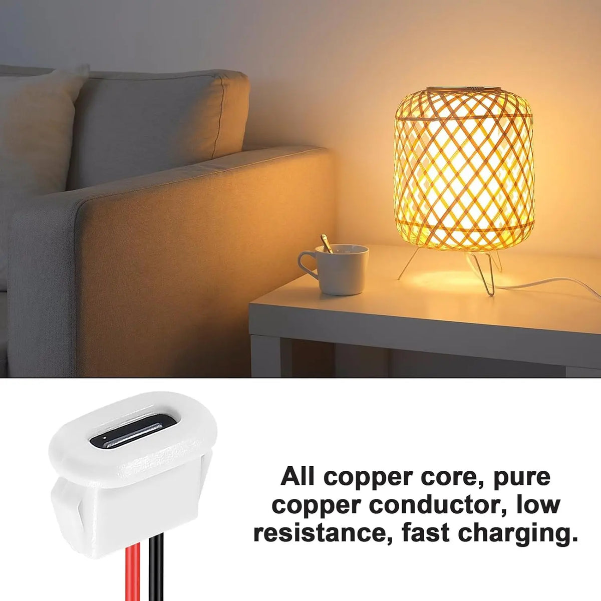 8PCS USB Power Connector USB-C Plug to 2 Pin Bare Wire Open End Connector Type C Female Chassis Waterproof Extension Power Cable