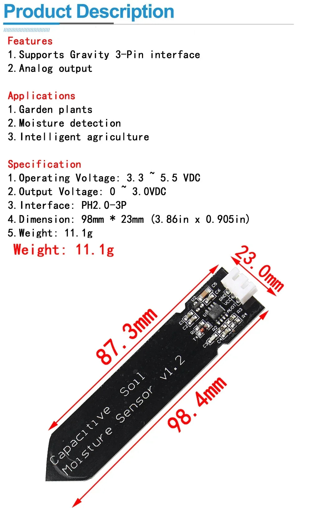 1-10pcs Capacitive Soil Moisture Sensor Module Not Easy to Corrode Wire 3.3~5.5V Corrosion Resistant W/ Gravity for Arduino