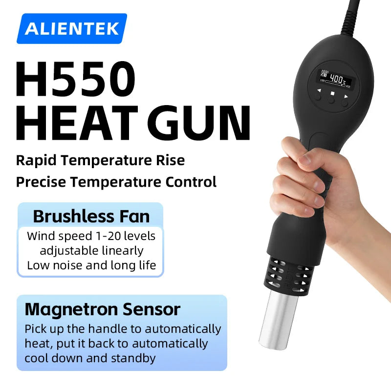 ALIENTEK H550 Hot Air Gun Adjustable Handheld Heat Gun 550W Electric Digital Temperature Heating Fast Soldering Station Tool