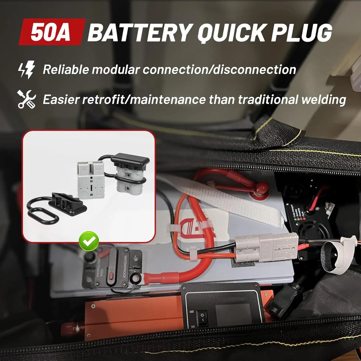 2PCS 50A Battery Quick Connector 6-12 AWG Jumper Cable Plug Flame-Retardant Anderson Plug Outdoor Power Disconnect (Red & Grey)