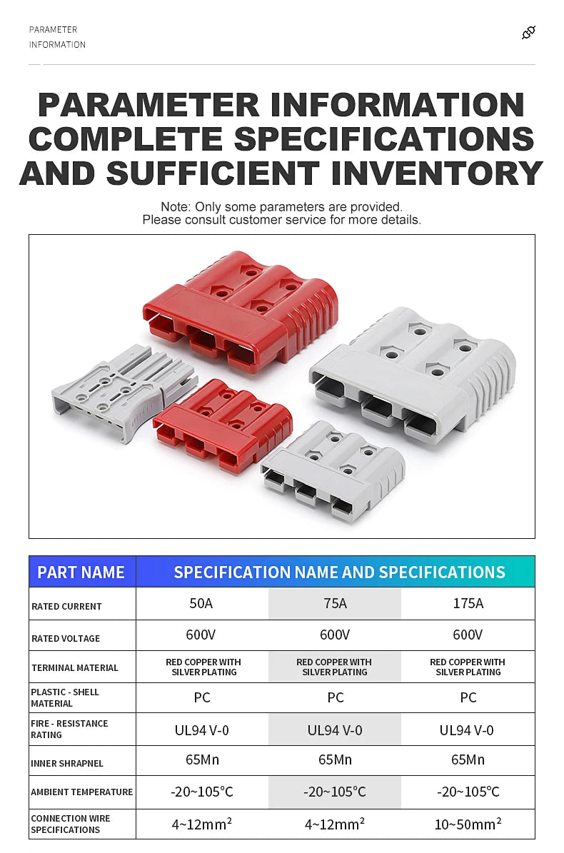 2pcs 50A 75A 175A 3P Battery Power Connector Kit Quick Disconnect Plug 600V Car Forklift Battery Charging Electrical Connectors