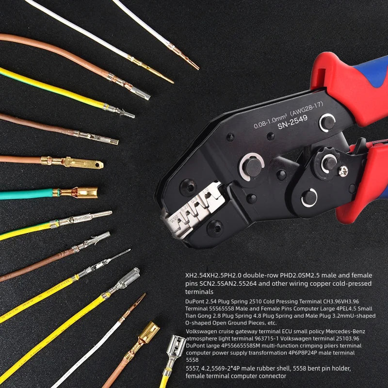 SN-2549 Ratcheting Crimper Tool for Dupont/PH2.0/XH2.54/VH3.96 Terminals, Wire Crimping Pliers Electrical Connector Clamp