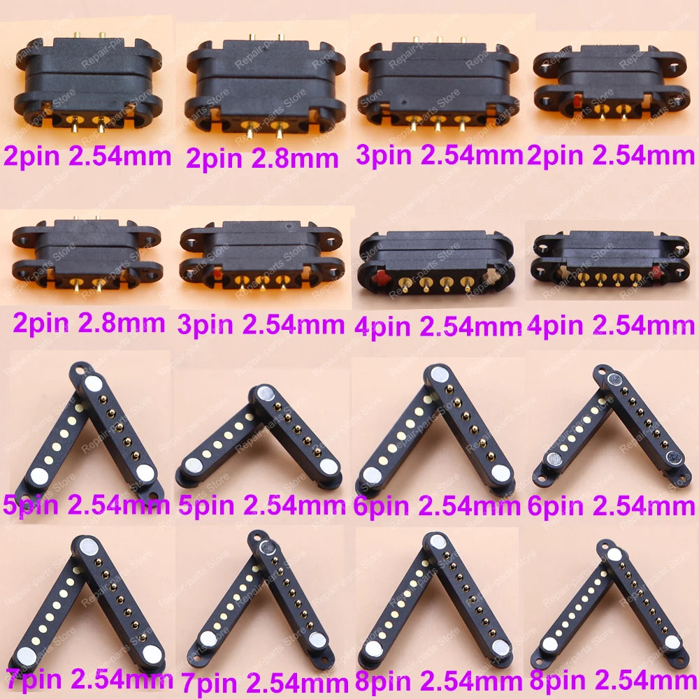 1Set 2.5/2.54 MM Pitch Spring Loaded Male Female 2P 3 4 5 6 7 8  Pole Through Holes PCB BTB Connector 2A DC Magnetic Pogo Pin