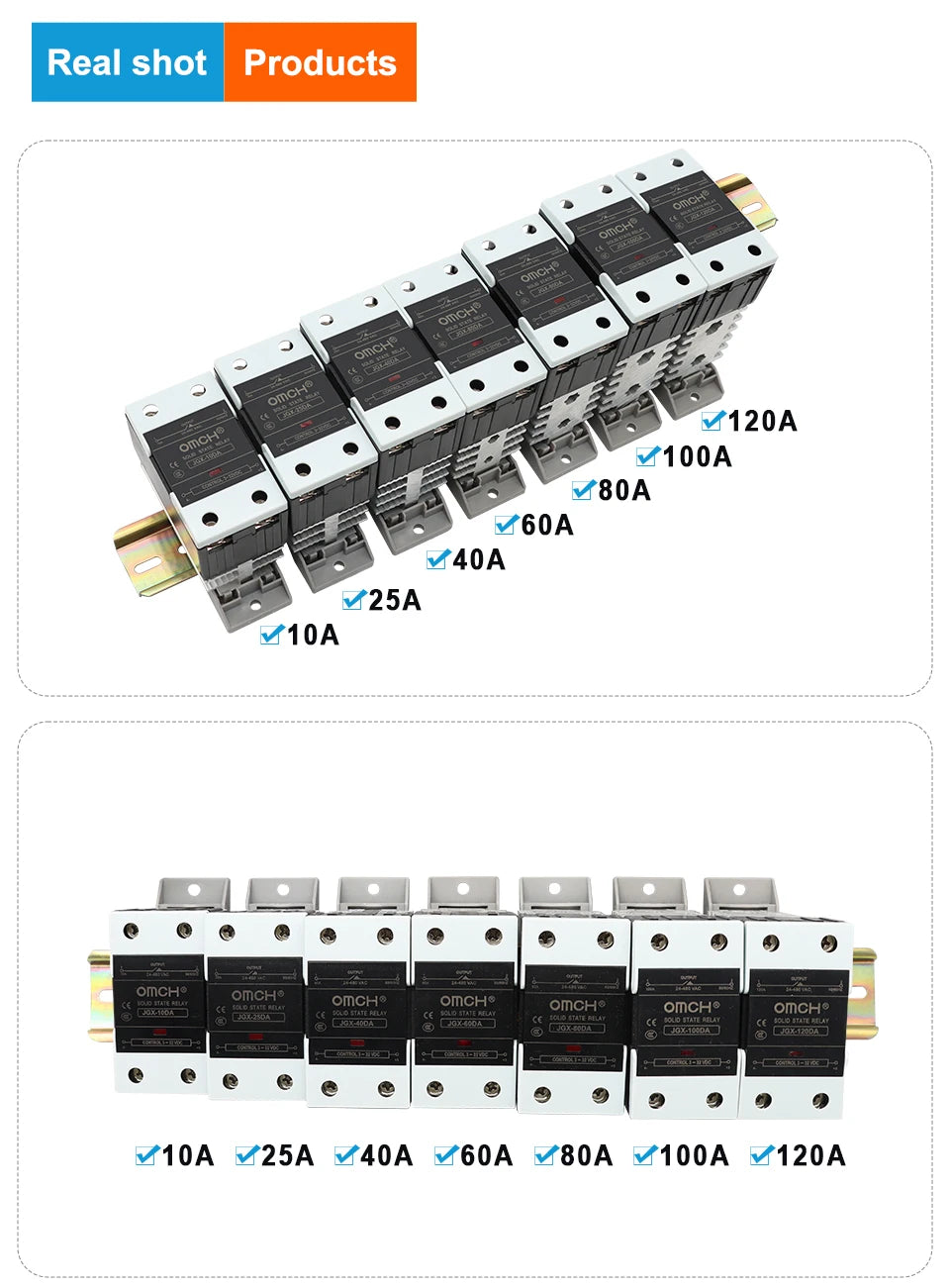 OMCH DIN Rail SSR Solid State Relay With Aluminum Heat Sink DA AA DD 3-32VDC 10A 25A 40A 60A 80A 100A 120A Single Phase Control