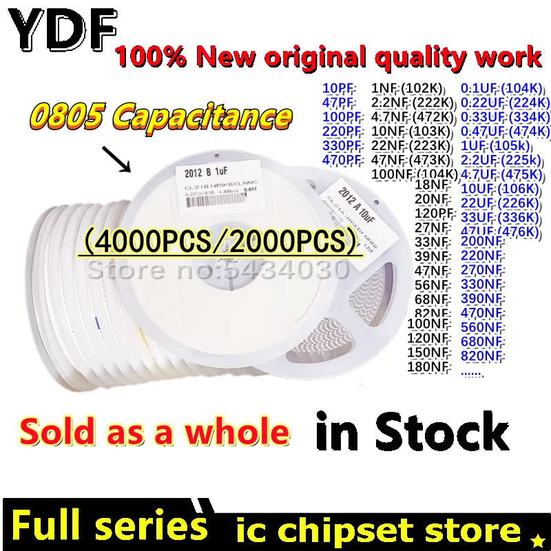 (2000-4000Pcs/Lot) 100% New 0805 Capacitance 0.1UF 0.22UF 0.33UF 2.2UF 4.7UF 10UF 22UF 33UF 47UF 470NF 330PF 12PF...50V SMD  X7R