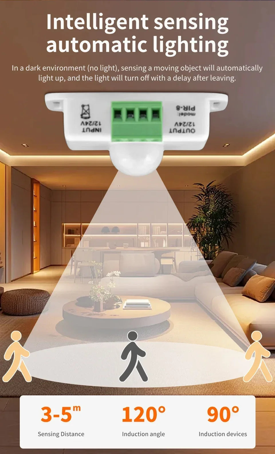 DC 12-24V PIR Motion Sensor Switch - Adjustable Delay Infrared Human Detection Ideal for LED Lights and Wardrobe Strip