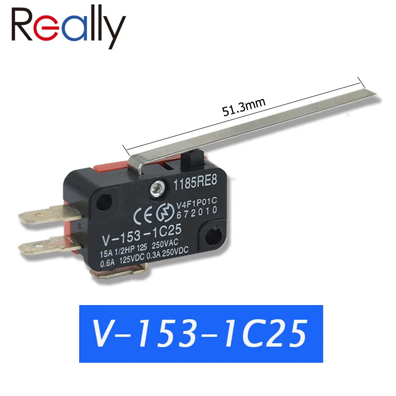 5PCS V-1C25 Series Stroke Limit Microwave Oven Door Micro Switch Hinge Roller Hinge Lever Momentary Snap Action 15A  250VAC