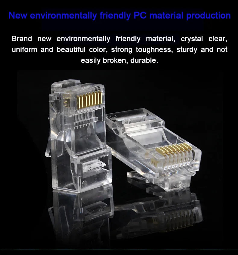 RJ45 Connector Pass Through CAT6 CAT5E Modular Plug Network Ends UTP 3U 50u Gold Plated 8P8C Crimp End for Ethernet Cable