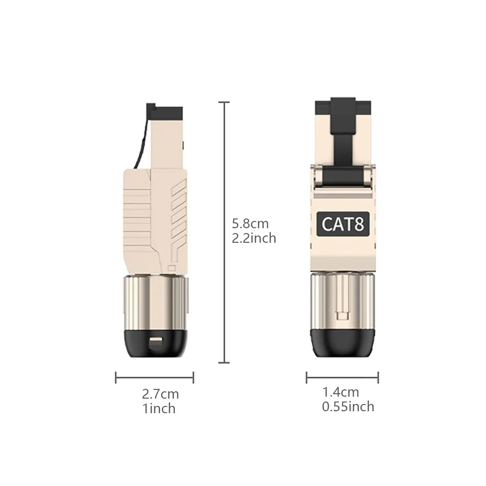 RJ45 CAT6A CAT7 CAT8 Connectors Network Modular Plug Metal Tool Free Easy Termination Plug 2000MHz 40G LAN Cable 22AWG - 24AWG