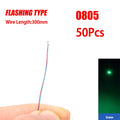 50pcs 0805 FLASHING LED SMD Lamp Wired Micro Litz Led Pre-Soldered Chip Wired 3V Railway Model Toy Light DIY Leads Wires 30cm