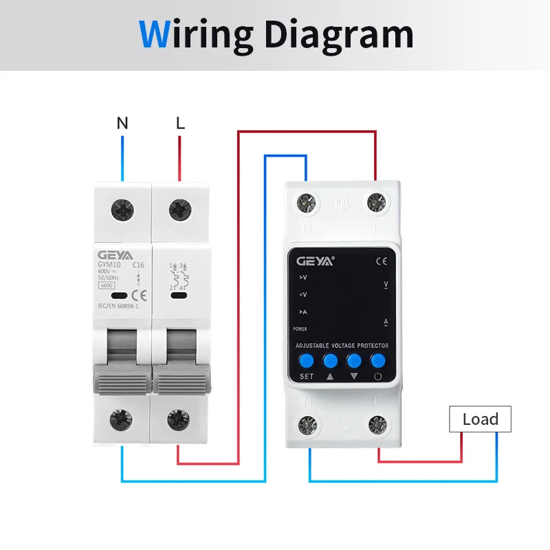 GEYA Din Rail Adjustable Over Voltage Under Voltage Protection Device 40A 63A 80A 220VAC Digital Display Voltage Protector