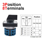 Electric 2/3/4 Position 8 Terminals Rotary Cam Changeover Switch 500V 20A LW28-20