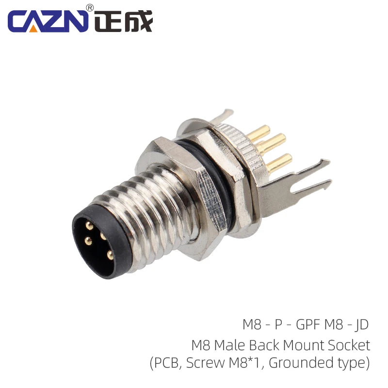 CAZN M8 Welding Panel Connector Male Female Back Mount Socket SMD 3 4 5 6 8 Core Angle Pin Male and Female Socket