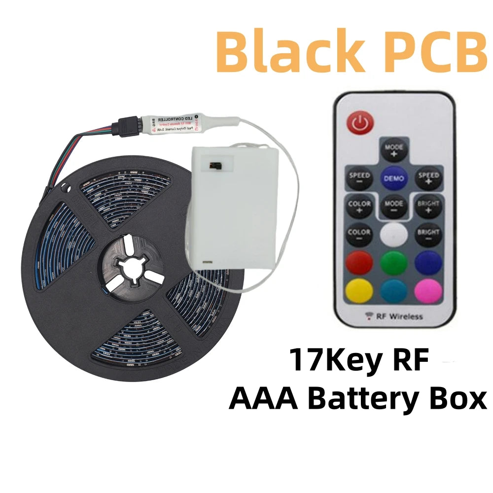 5V LED Strip Lights RGB 5050 3AA Battery Powered Flexible LED Light Strip with Remote Control for TV Backlight Bars Cabinets